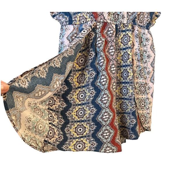 BCBGeneration Scoop Neck Short Sleeve Shorts Romper Sz XS Pink Blue Boho Pull On - Picture 2 of 12